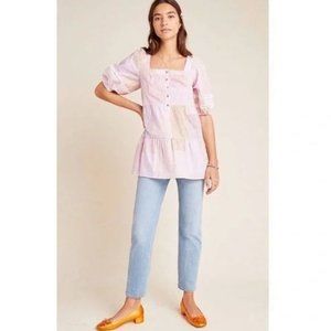 Anthropologie Maeve Gable Puff Sleeve Stripe Tunic Top